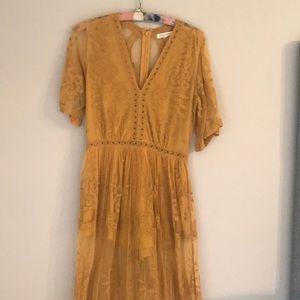 Honey Punch Mustard Yellow Floral Lace Romper